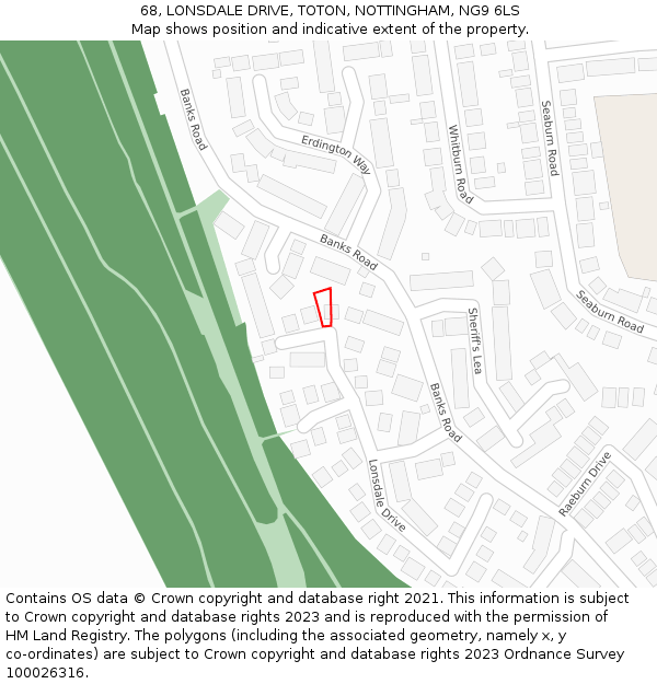 68, LONSDALE DRIVE, TOTON, NOTTINGHAM, NG9 6LS: Location map and indicative extent of plot