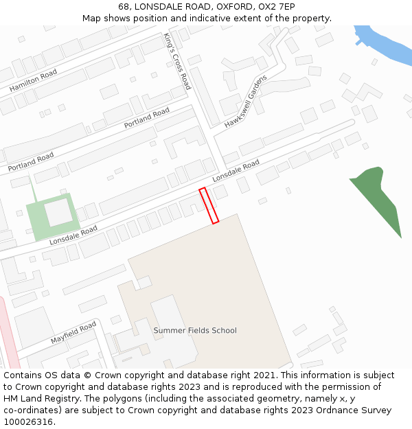 68, LONSDALE ROAD, OXFORD, OX2 7EP: Location map and indicative extent of plot