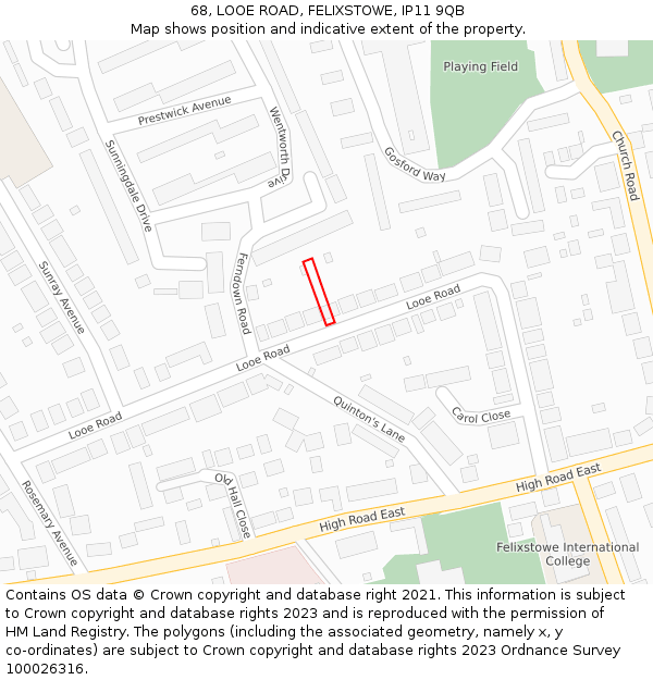 68, LOOE ROAD, FELIXSTOWE, IP11 9QB: Location map and indicative extent of plot