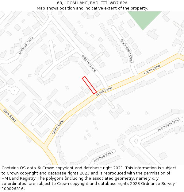 68, LOOM LANE, RADLETT, WD7 8PA: Location map and indicative extent of plot