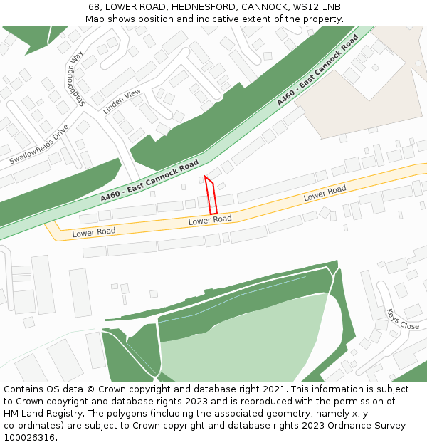 68, LOWER ROAD, HEDNESFORD, CANNOCK, WS12 1NB: Location map and indicative extent of plot