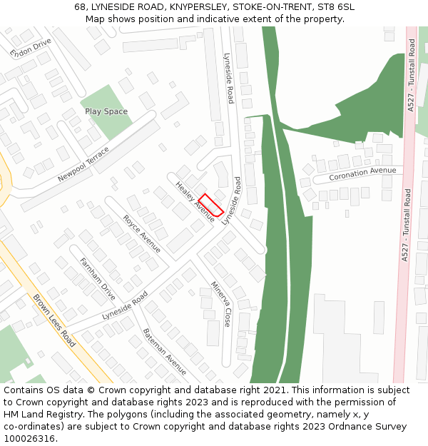 68, LYNESIDE ROAD, KNYPERSLEY, STOKE-ON-TRENT, ST8 6SL: Location map and indicative extent of plot