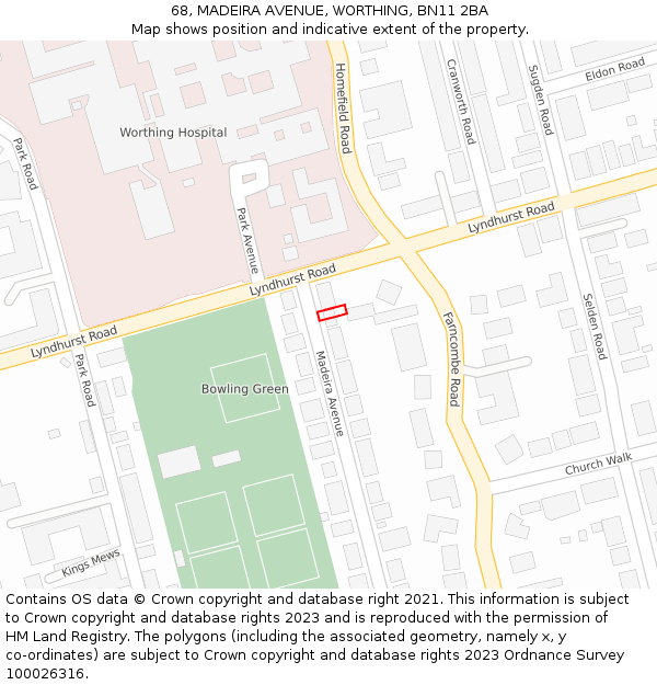 68, MADEIRA AVENUE, WORTHING, BN11 2BA: Location map and indicative extent of plot