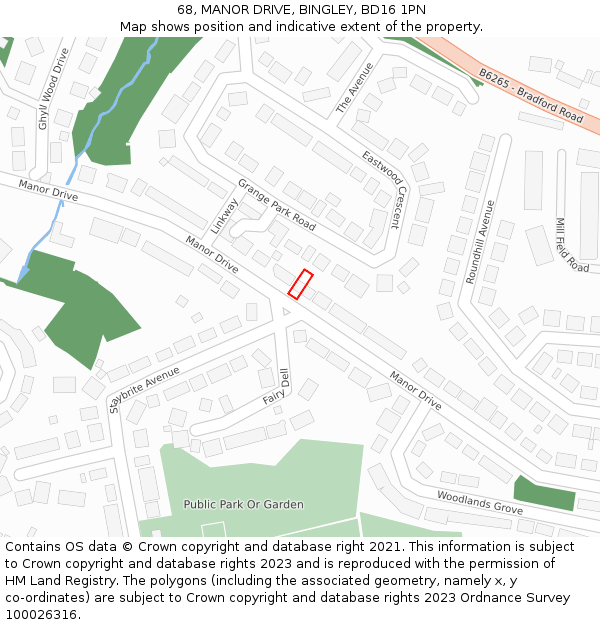 68, MANOR DRIVE, BINGLEY, BD16 1PN: Location map and indicative extent of plot