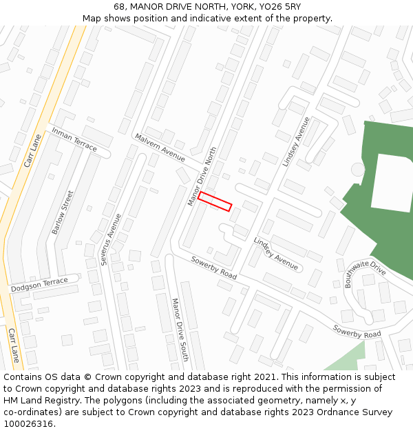 68, MANOR DRIVE NORTH, YORK, YO26 5RY: Location map and indicative extent of plot