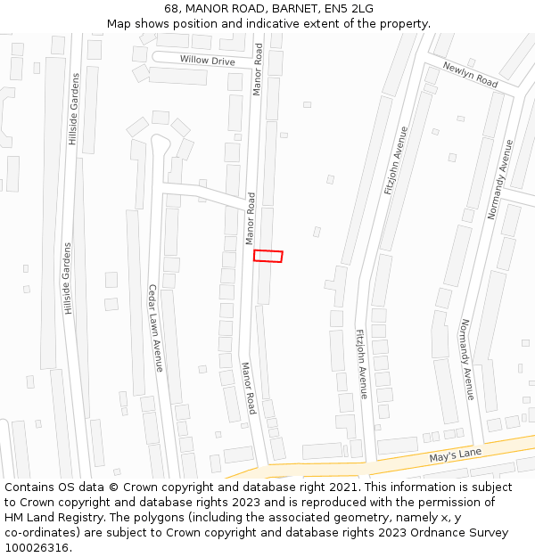 68, MANOR ROAD, BARNET, EN5 2LG: Location map and indicative extent of plot