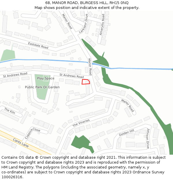 68, MANOR ROAD, BURGESS HILL, RH15 0NQ: Location map and indicative extent of plot