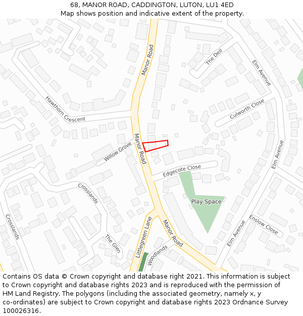 68, MANOR ROAD, CADDINGTON, LUTON, LU1 4ED: Location map and indicative extent of plot