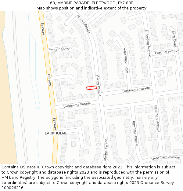 68, MARINE PARADE, FLEETWOOD, FY7 8RB: Location map and indicative extent of plot