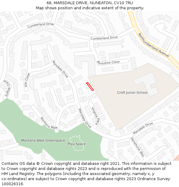 68, MARSDALE DRIVE, NUNEATON, CV10 7RU: Location map and indicative extent of plot