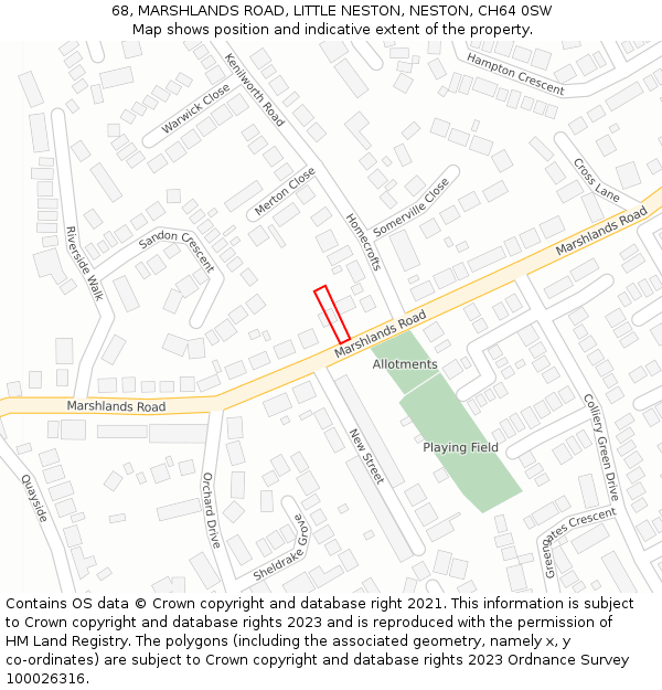 68, MARSHLANDS ROAD, LITTLE NESTON, NESTON, CH64 0SW: Location map and indicative extent of plot