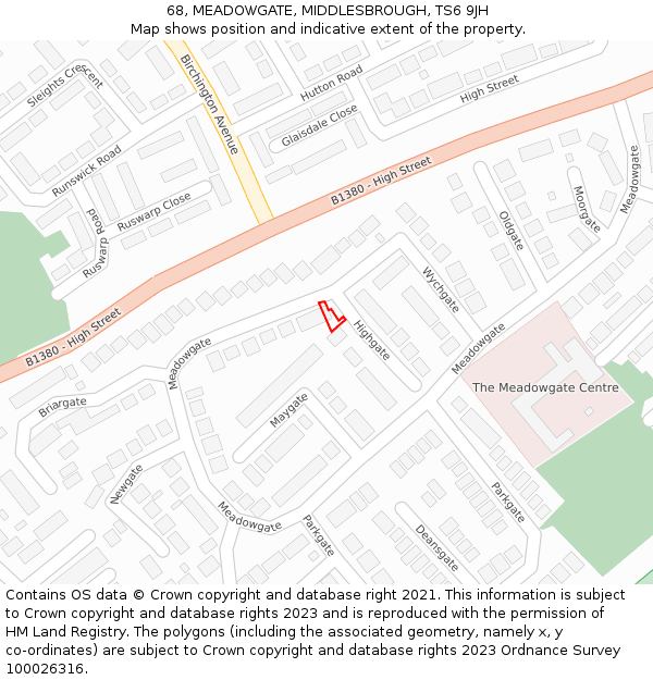 68, MEADOWGATE, MIDDLESBROUGH, TS6 9JH: Location map and indicative extent of plot