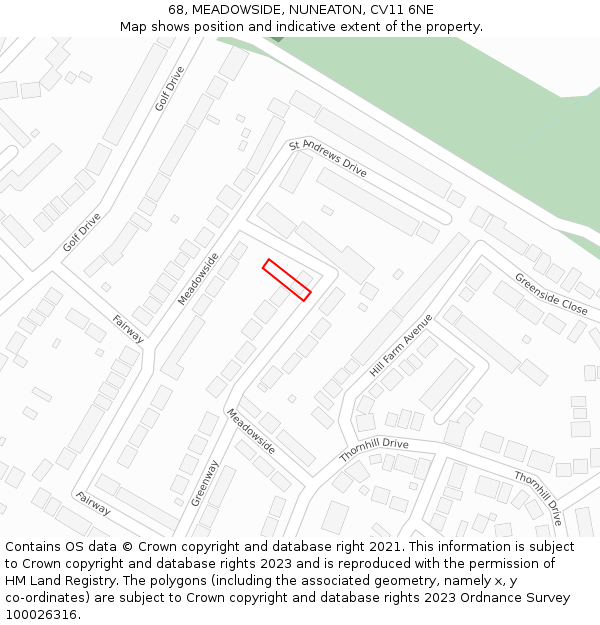 68, MEADOWSIDE, NUNEATON, CV11 6NE: Location map and indicative extent of plot
