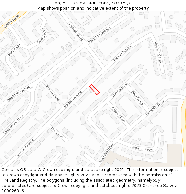 68, MELTON AVENUE, YORK, YO30 5QG: Location map and indicative extent of plot