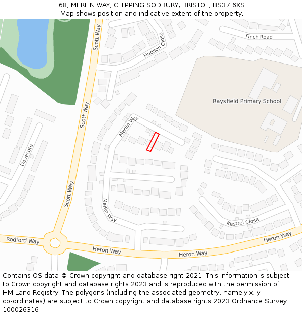 68, MERLIN WAY, CHIPPING SODBURY, BRISTOL, BS37 6XS: Location map and indicative extent of plot