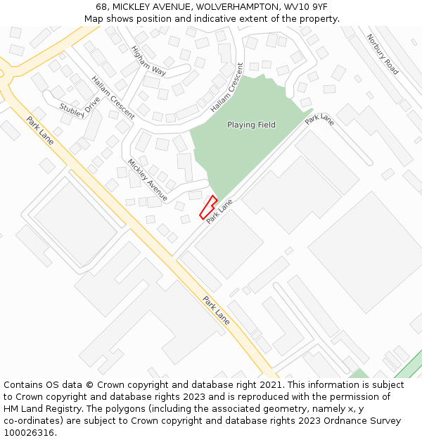 68, MICKLEY AVENUE, WOLVERHAMPTON, WV10 9YF: Location map and indicative extent of plot