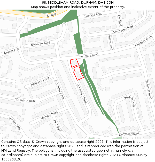 68, MIDDLEHAM ROAD, DURHAM, DH1 5QH: Location map and indicative extent of plot