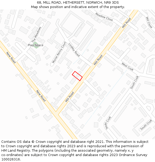 68, MILL ROAD, HETHERSETT, NORWICH, NR9 3DS: Location map and indicative extent of plot