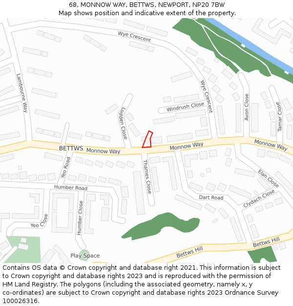 68, MONNOW WAY, BETTWS, NEWPORT, NP20 7BW: Location map and indicative extent of plot