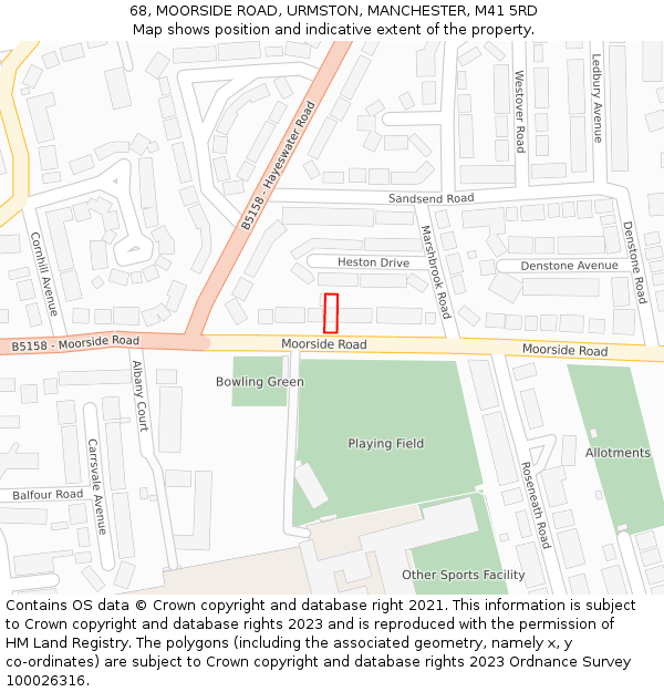 68, MOORSIDE ROAD, URMSTON, MANCHESTER, M41 5RD: Location map and indicative extent of plot