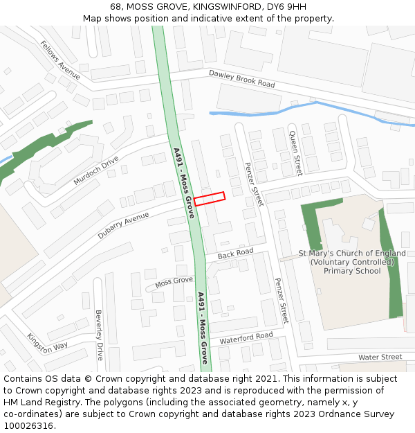 68, MOSS GROVE, KINGSWINFORD, DY6 9HH: Location map and indicative extent of plot