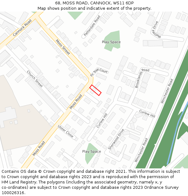 68, MOSS ROAD, CANNOCK, WS11 6DP: Location map and indicative extent of plot