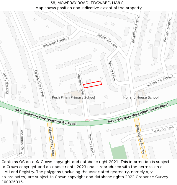 68, MOWBRAY ROAD, EDGWARE, HA8 8JH: Location map and indicative extent of plot