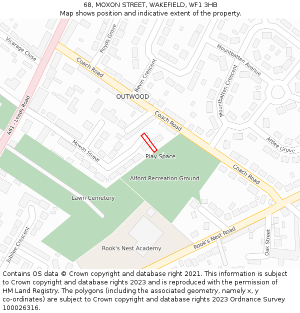 68, MOXON STREET, WAKEFIELD, WF1 3HB: Location map and indicative extent of plot