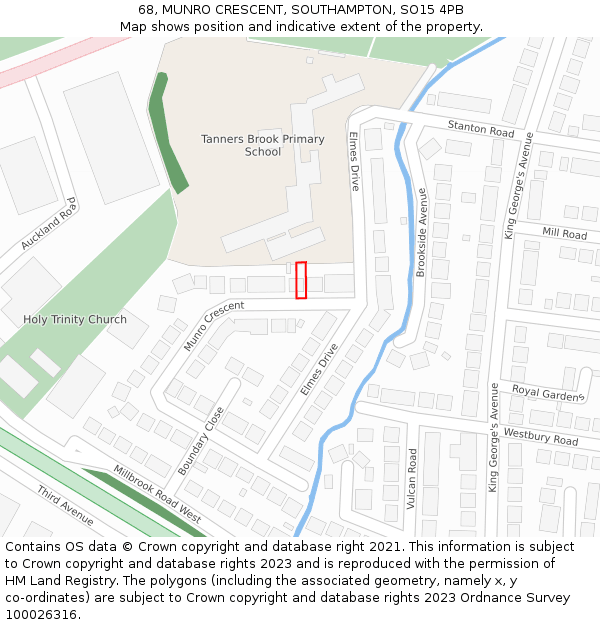 68, MUNRO CRESCENT, SOUTHAMPTON, SO15 4PB: Location map and indicative extent of plot