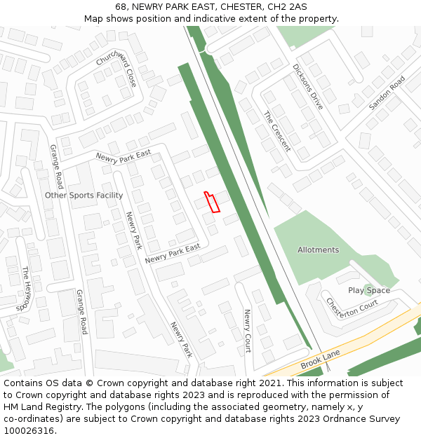 68, NEWRY PARK EAST, CHESTER, CH2 2AS: Location map and indicative extent of plot