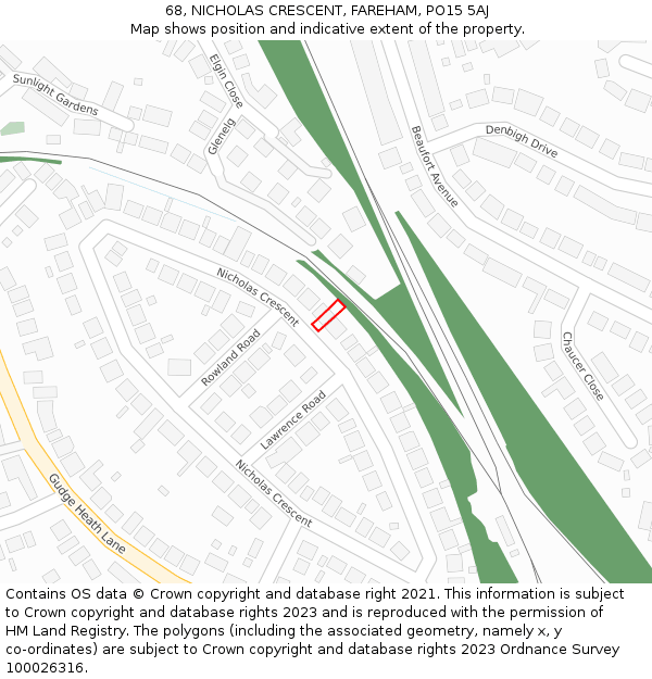 68, NICHOLAS CRESCENT, FAREHAM, PO15 5AJ: Location map and indicative extent of plot