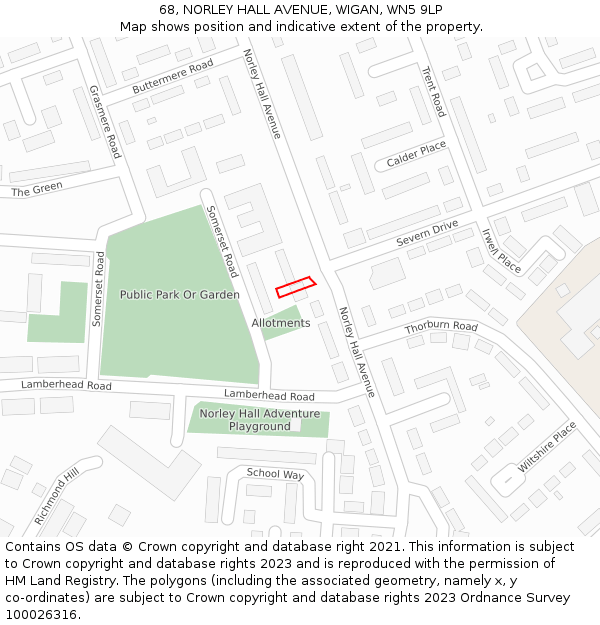 68, NORLEY HALL AVENUE, WIGAN, WN5 9LP: Location map and indicative extent of plot