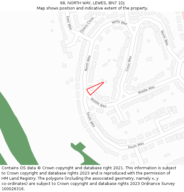 68, NORTH WAY, LEWES, BN7 1DJ: Location map and indicative extent of plot