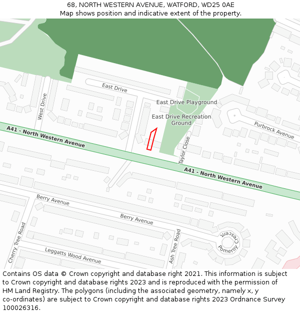 68, NORTH WESTERN AVENUE, WATFORD, WD25 0AE: Location map and indicative extent of plot