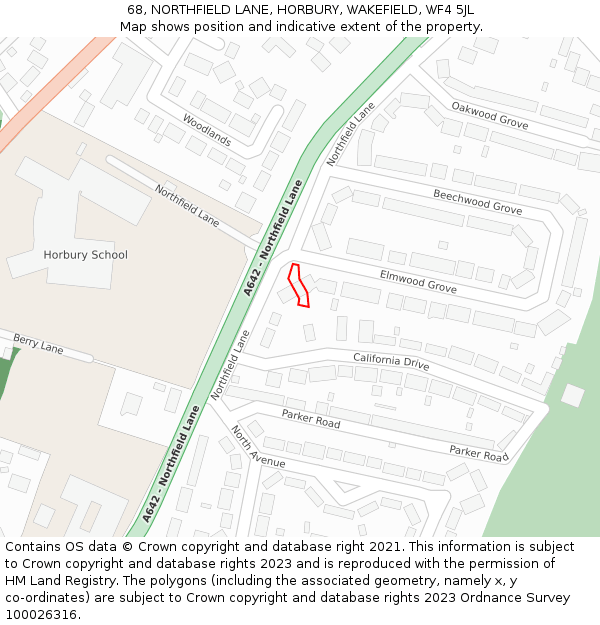 68, NORTHFIELD LANE, HORBURY, WAKEFIELD, WF4 5JL: Location map and indicative extent of plot