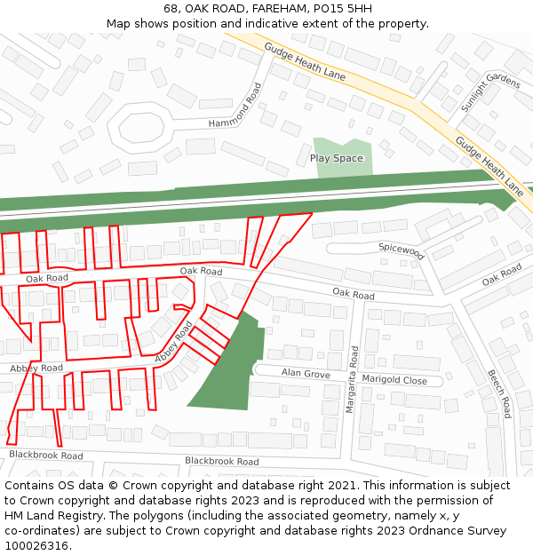 68, OAK ROAD, FAREHAM, PO15 5HH: Location map and indicative extent of plot