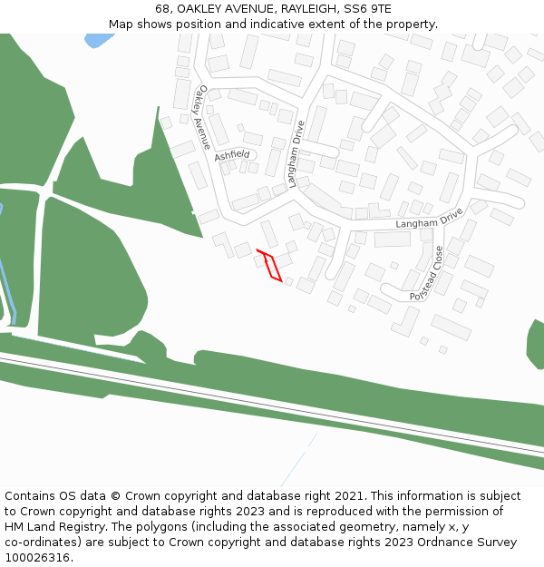 68, OAKLEY AVENUE, RAYLEIGH, SS6 9TE: Location map and indicative extent of plot