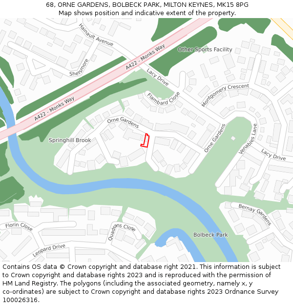 68, ORNE GARDENS, BOLBECK PARK, MILTON KEYNES, MK15 8PG: Location map and indicative extent of plot