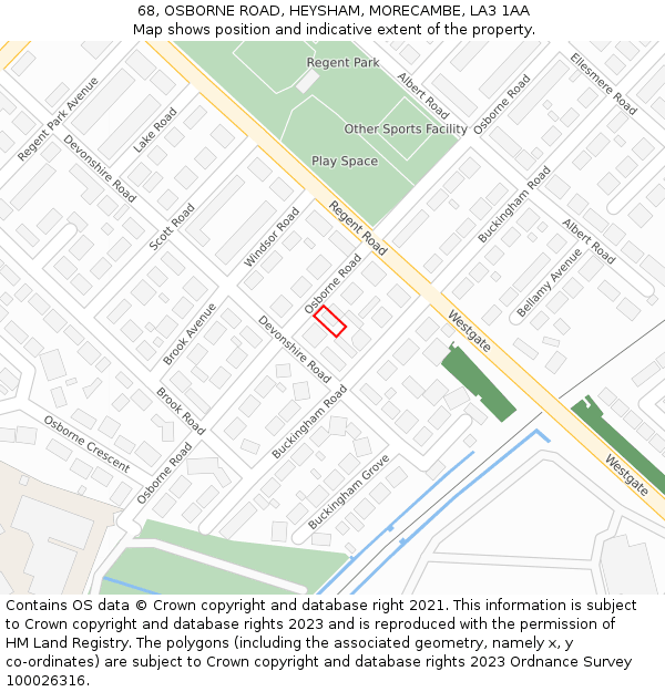 68, OSBORNE ROAD, HEYSHAM, MORECAMBE, LA3 1AA: Location map and indicative extent of plot