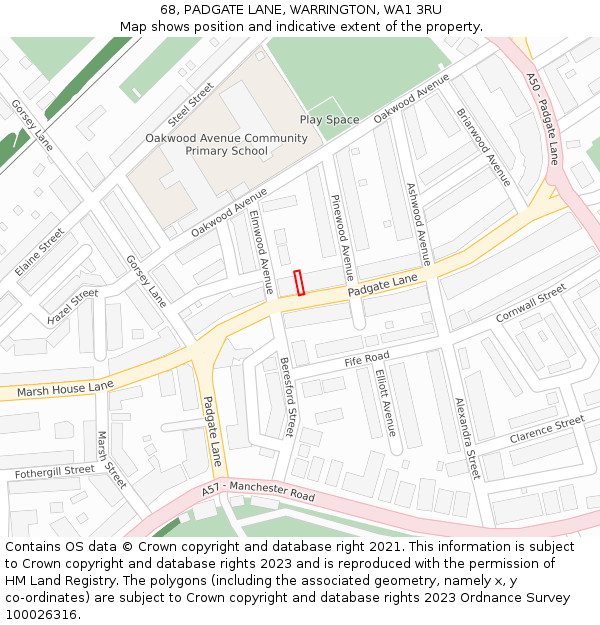 68, PADGATE LANE, WARRINGTON, WA1 3RU: Location map and indicative extent of plot