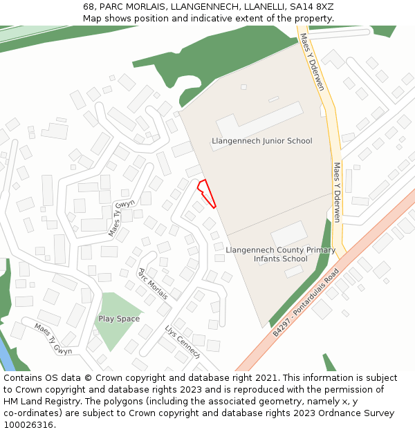 68, PARC MORLAIS, LLANGENNECH, LLANELLI, SA14 8XZ: Location map and indicative extent of plot