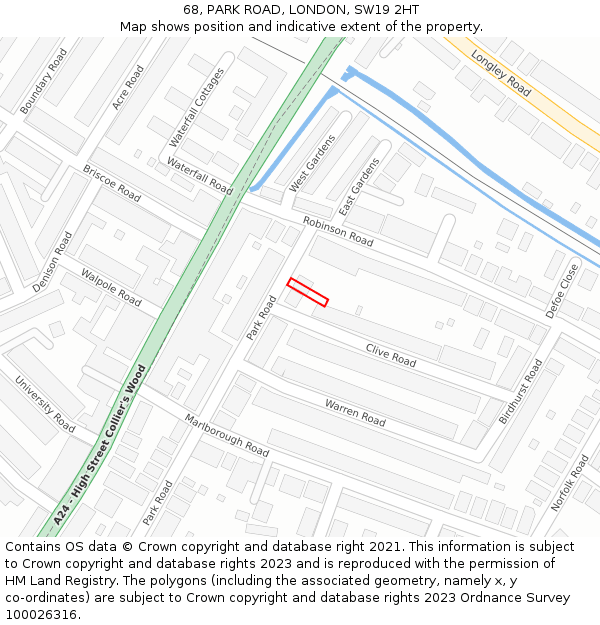 68, PARK ROAD, LONDON, SW19 2HT: Location map and indicative extent of plot