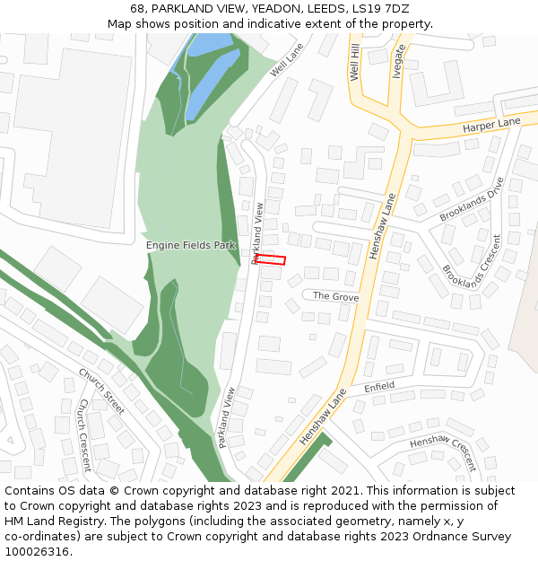 68, PARKLAND VIEW, YEADON, LEEDS, LS19 7DZ: Location map and indicative extent of plot