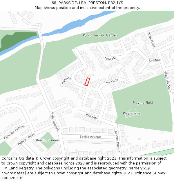 68, PARKSIDE, LEA, PRESTON, PR2 1YS: Location map and indicative extent of plot
