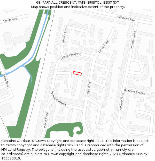 68, PARNALL CRESCENT, YATE, BRISTOL, BS37 5XT: Location map and indicative extent of plot