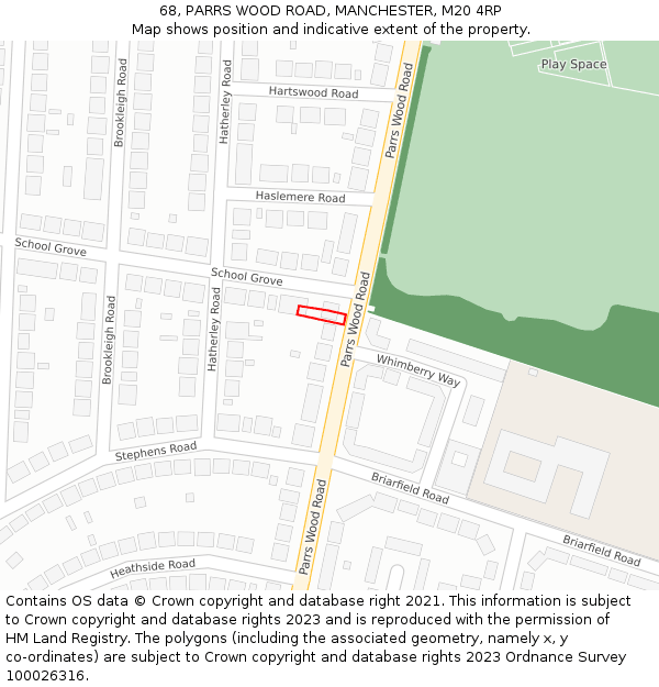 68, PARRS WOOD ROAD, MANCHESTER, M20 4RP: Location map and indicative extent of plot