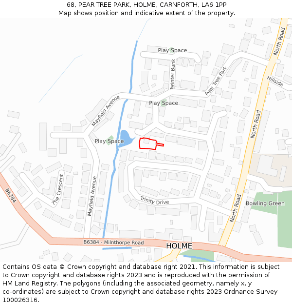 68, PEAR TREE PARK, HOLME, CARNFORTH, LA6 1PP: Location map and indicative extent of plot