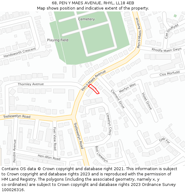 68, PEN Y MAES AVENUE, RHYL, LL18 4EB: Location map and indicative extent of plot