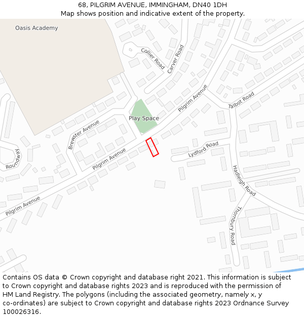 68, PILGRIM AVENUE, IMMINGHAM, DN40 1DH: Location map and indicative extent of plot