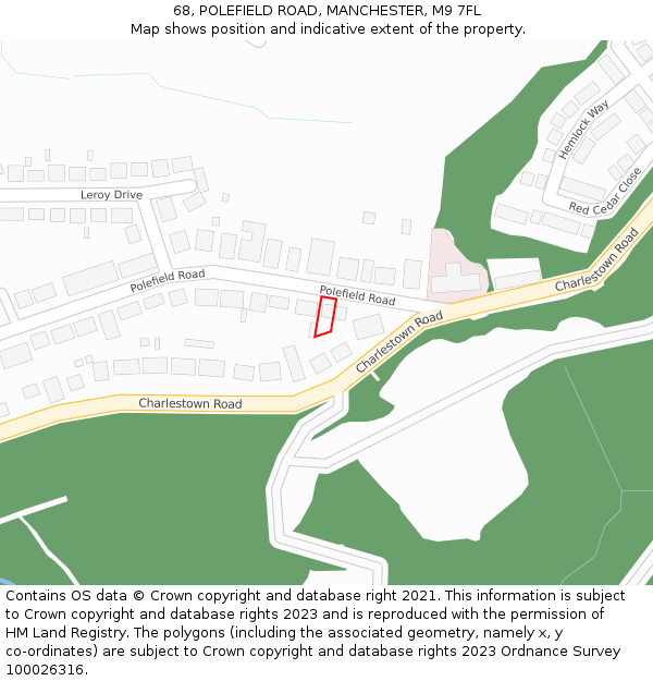 68, POLEFIELD ROAD, MANCHESTER, M9 7FL: Location map and indicative extent of plot